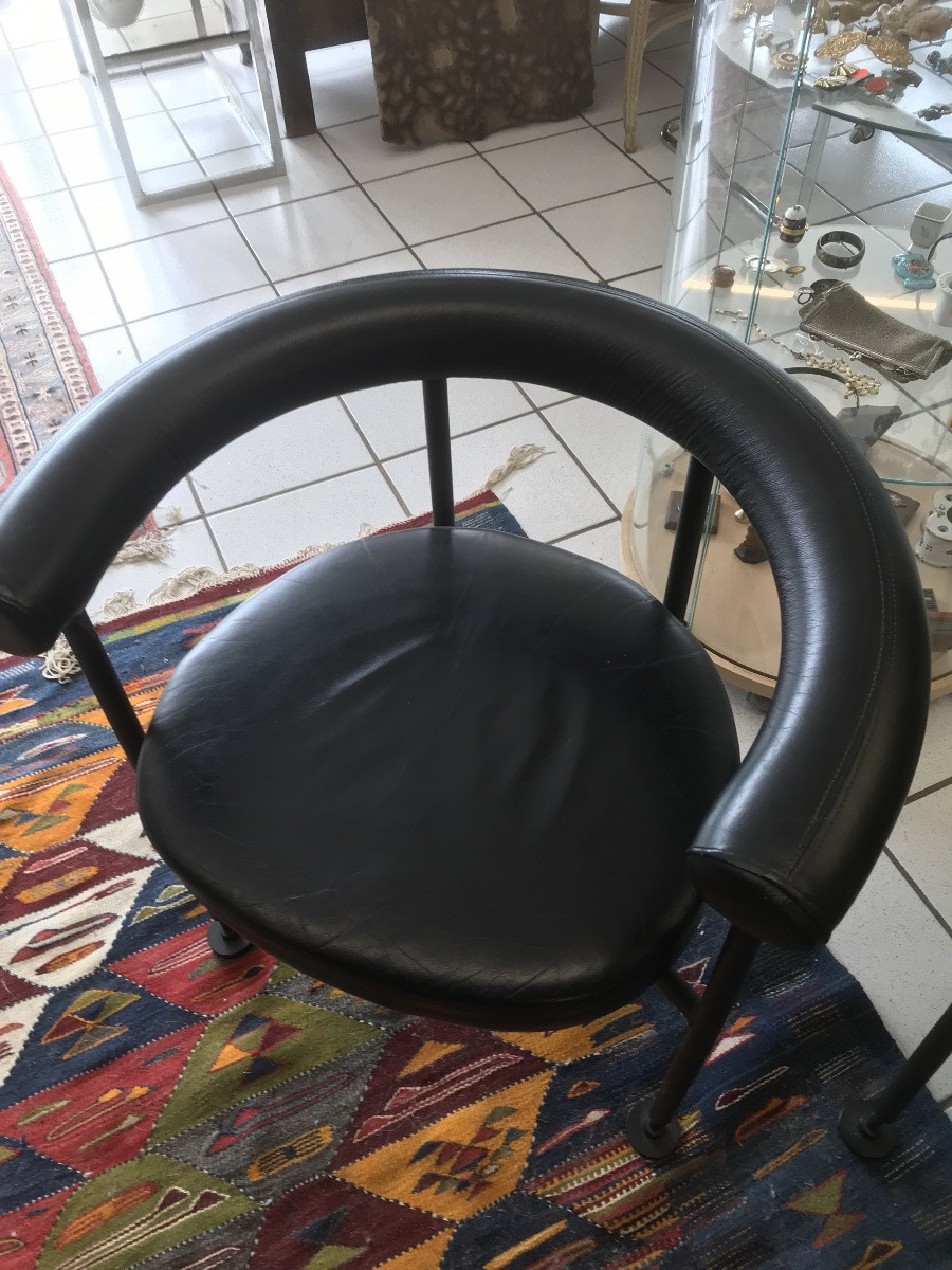 6 Round Leather Armchairs From The 70s/80s-photo-1