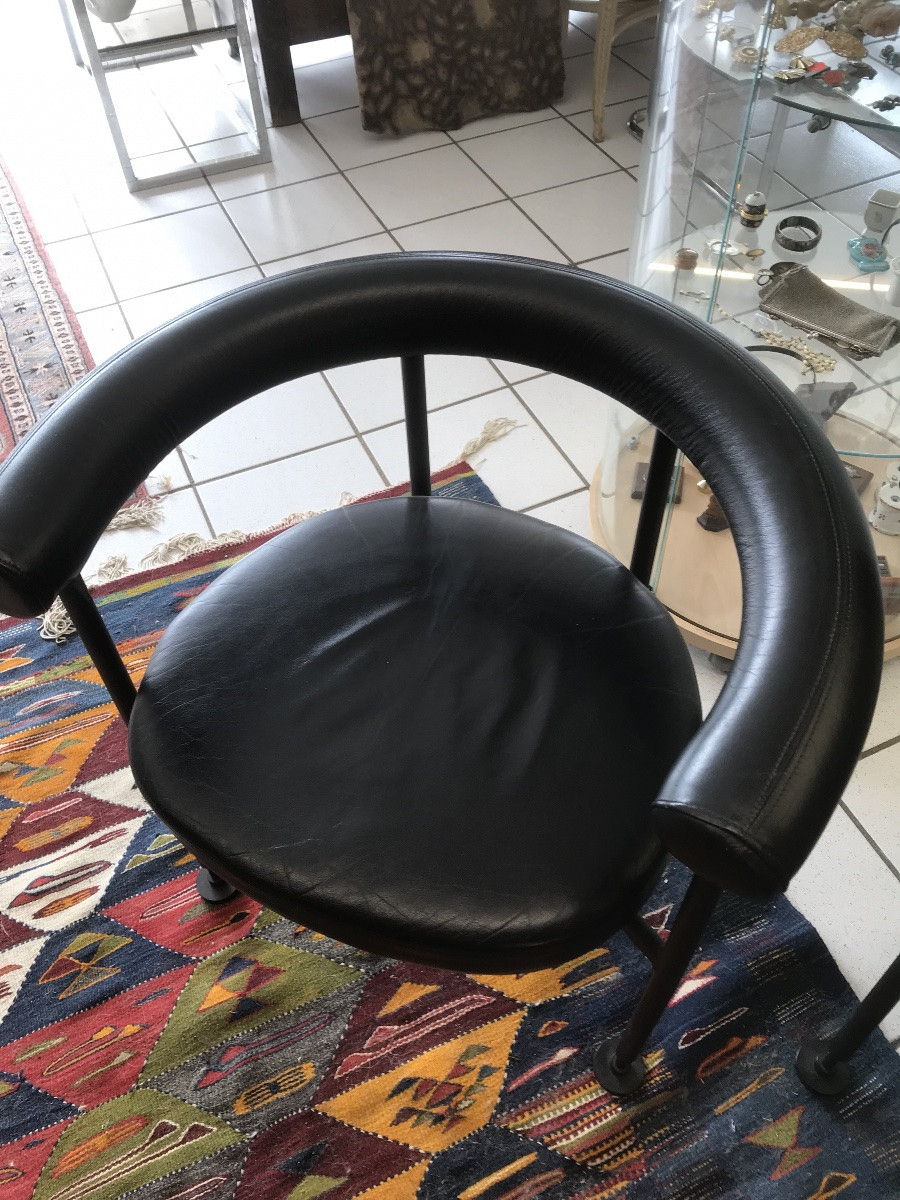 6 Round Leather Armchairs From The 70s/80s-photo-2