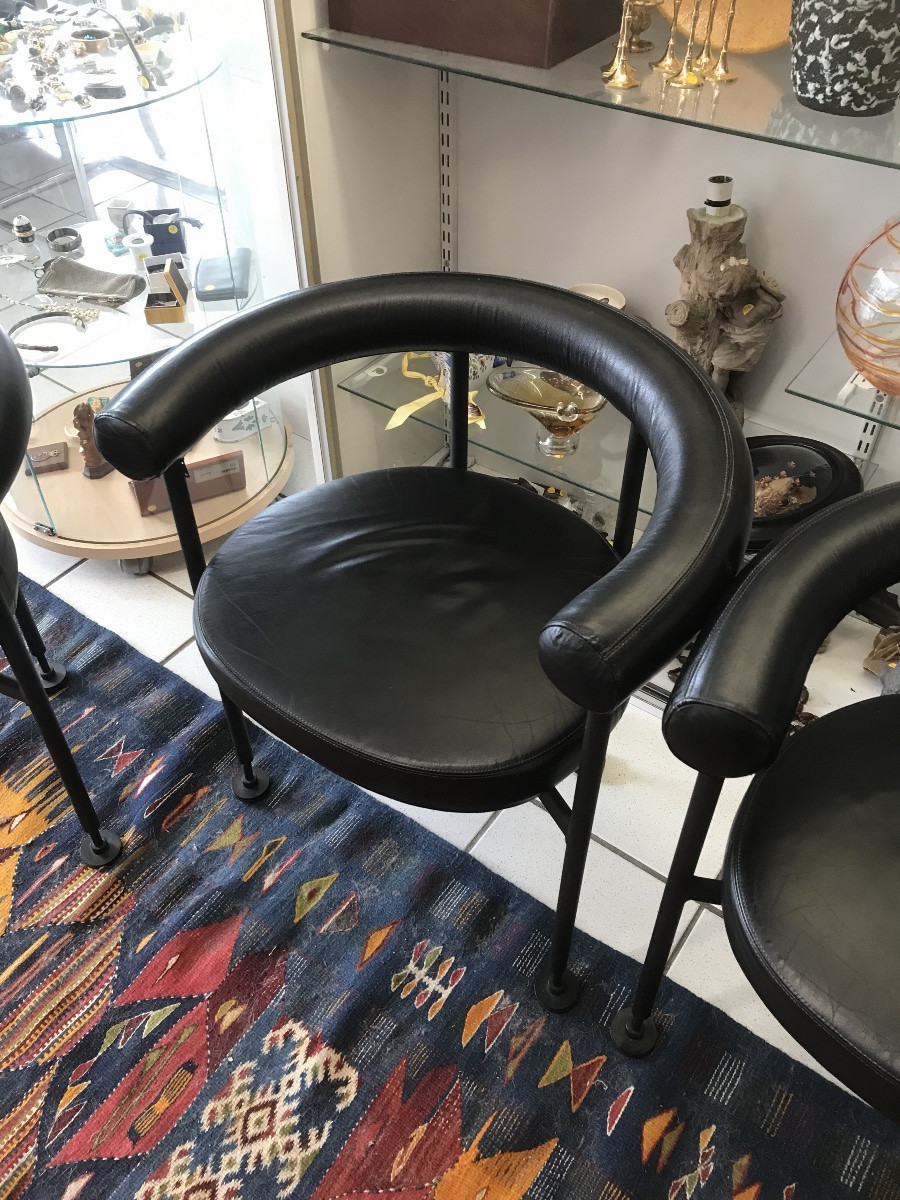 6 Round Leather Armchairs From The 70s/80s-photo-3