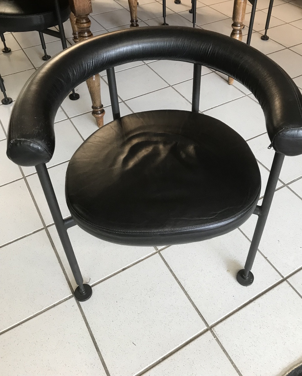 4 fauteuils rond cuir année 70/80