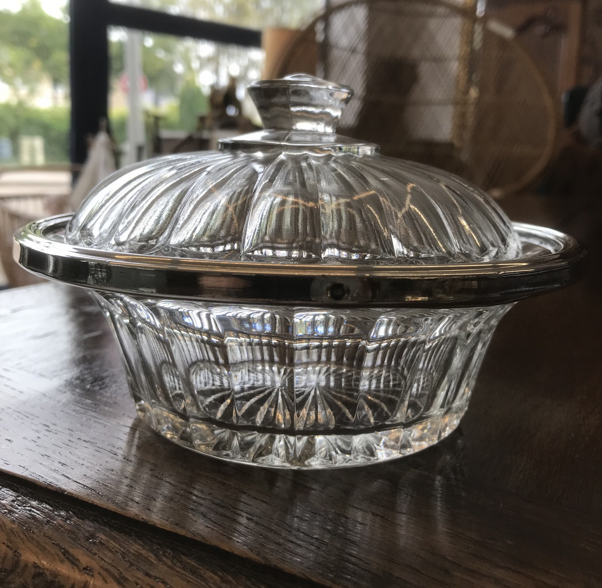 Crystal And Silver Sugar Bowl Or Jam Jar 