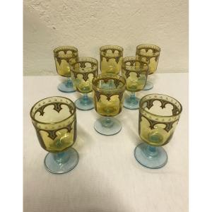 Series Of 8 Crystal Glasses From Portieux