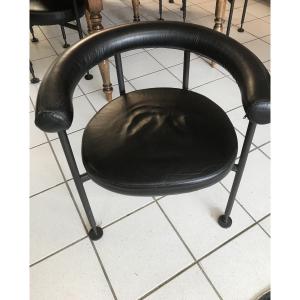 4 Round Leather Armchairs From The 70s/80s