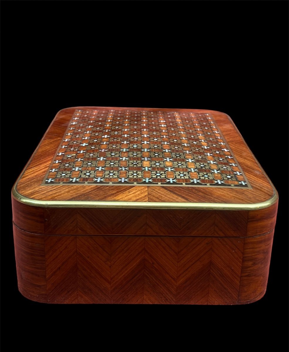 Coffret / Boite A Bijoux en marqueterie géométrique Époque Napoléon III-photo-3