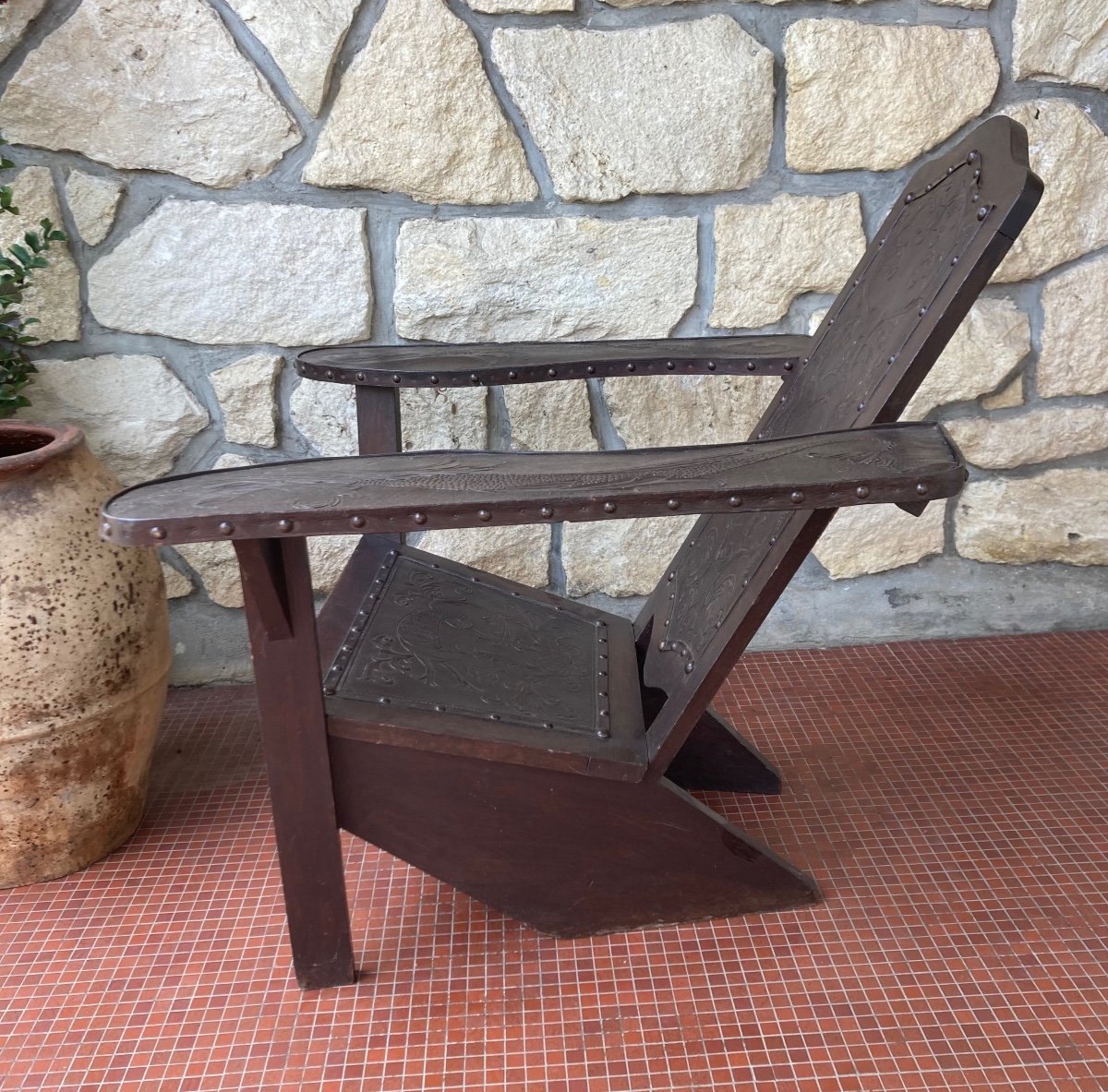 Westport Chair In Embossed Leather Circa 1900-photo-2
