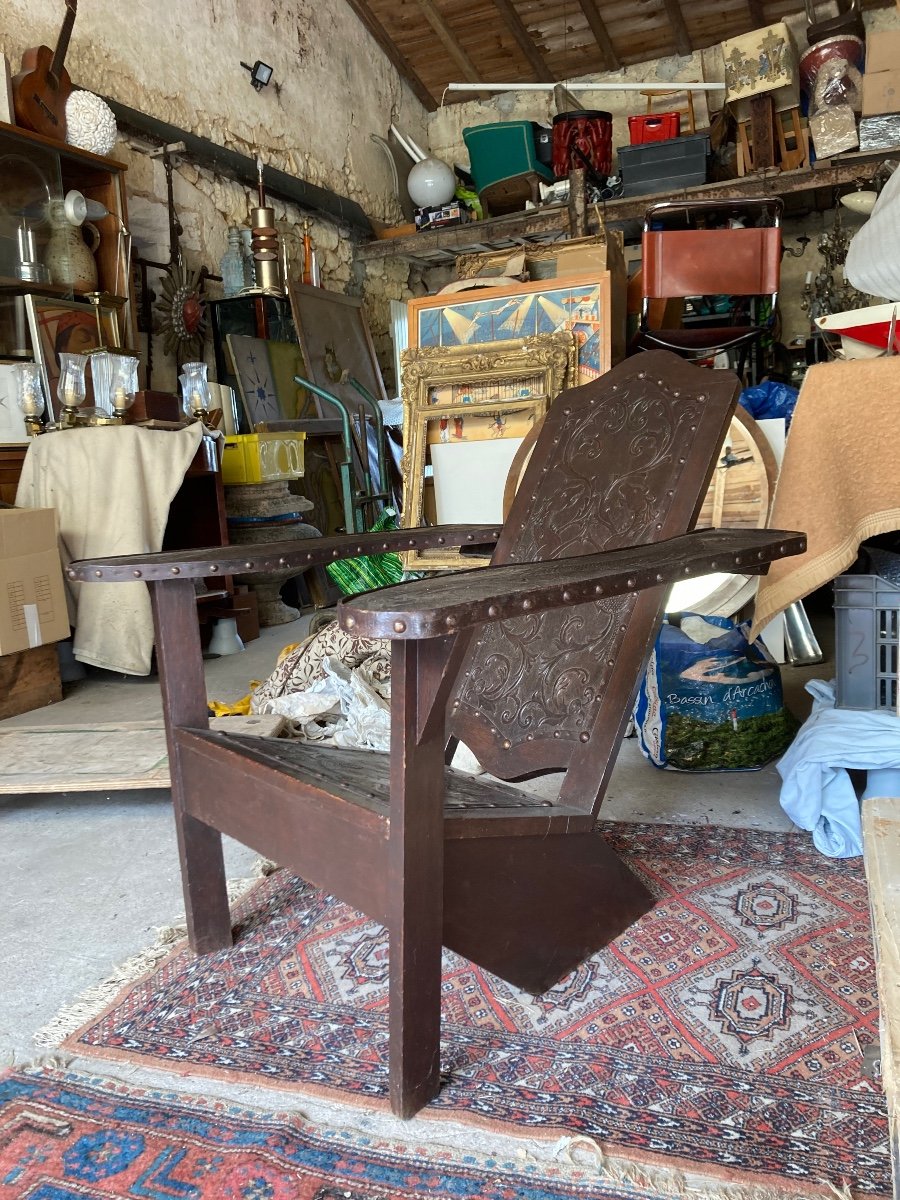 Westport Chair In Embossed Leather Circa 1900-photo-6