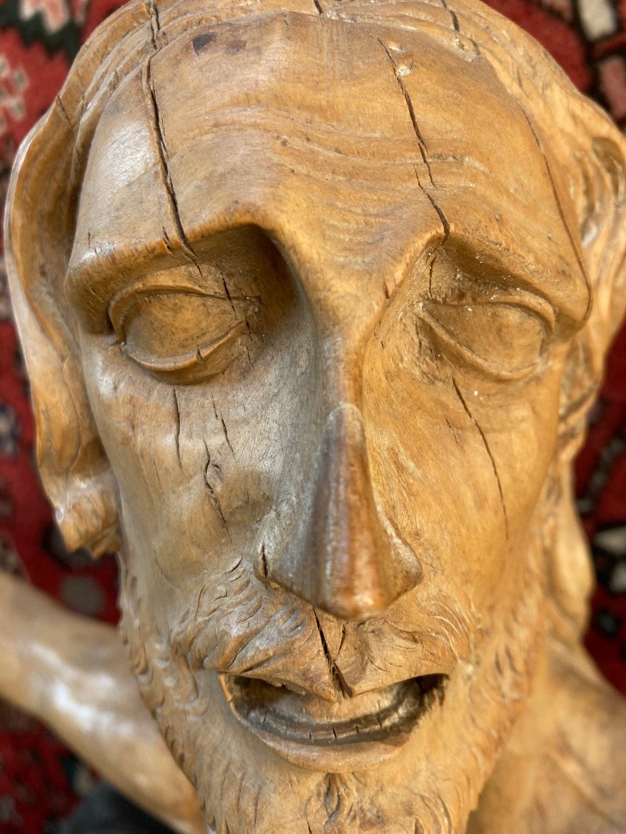 Grand Christ En Bois Dur Fin XVem Début XVem-photo-2
