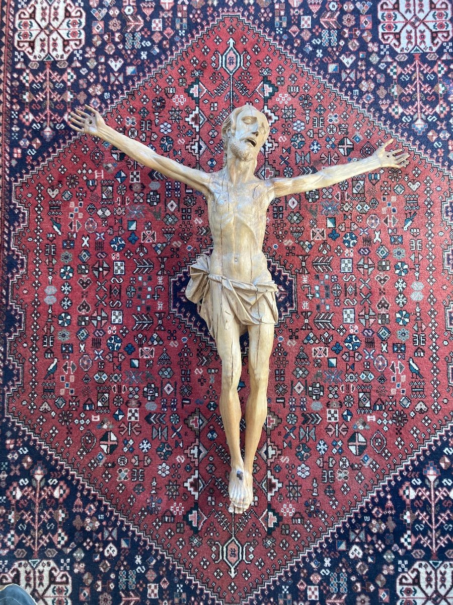 Grand Christ En Bois Dur Fin XVem Début XVem