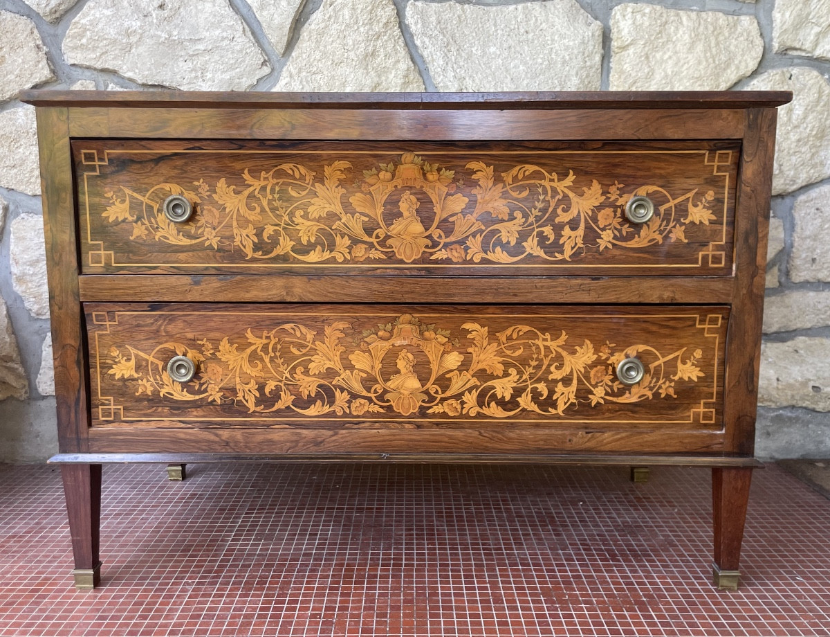 Commode italienne néo-classique marqueterie fin XVIII 