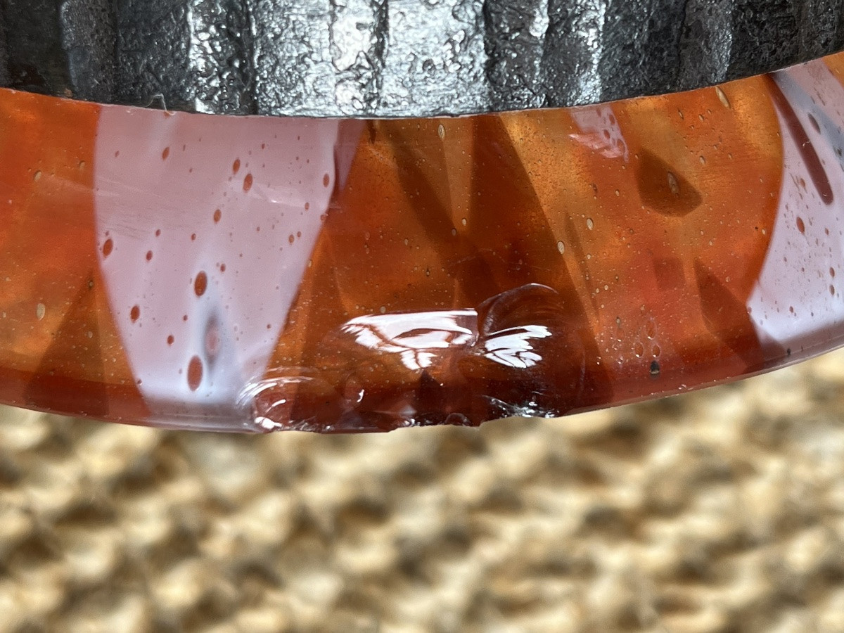 Large vase Daum Majorelle verre orangé et fer forgé -photo-1