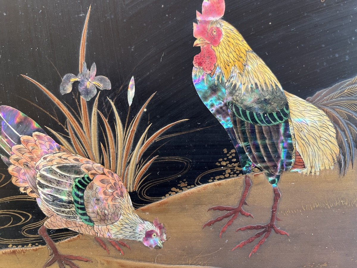 Japanese Lacquer And Mother-of-pearl Panel, 19th Century-photo-2