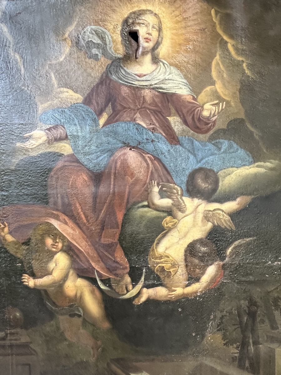 Grande huile sur toile XVIIem Assomption de la Vierge-photo-2