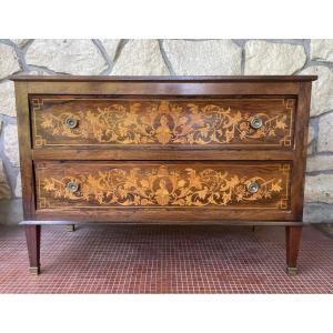 Italian Neo-classical Chest Of Drawers With Marquetry From The Late 18th Century 