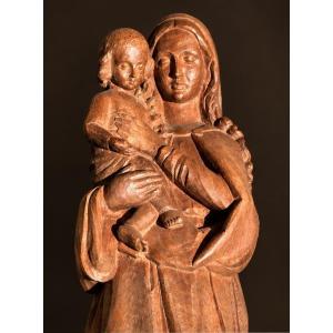 "virgin And Child" In Oak, Carved By Albert Erny