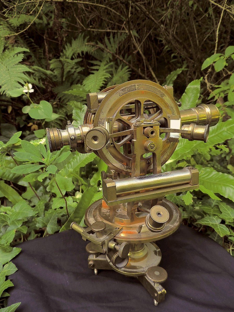 Theodolite With Double Wheels, Signed.