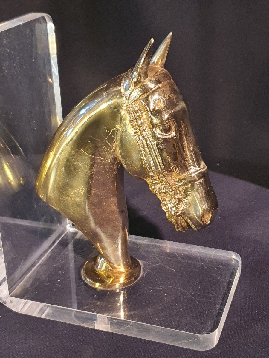 Serre Livres Bronze Doré Chevaux.-photo-2