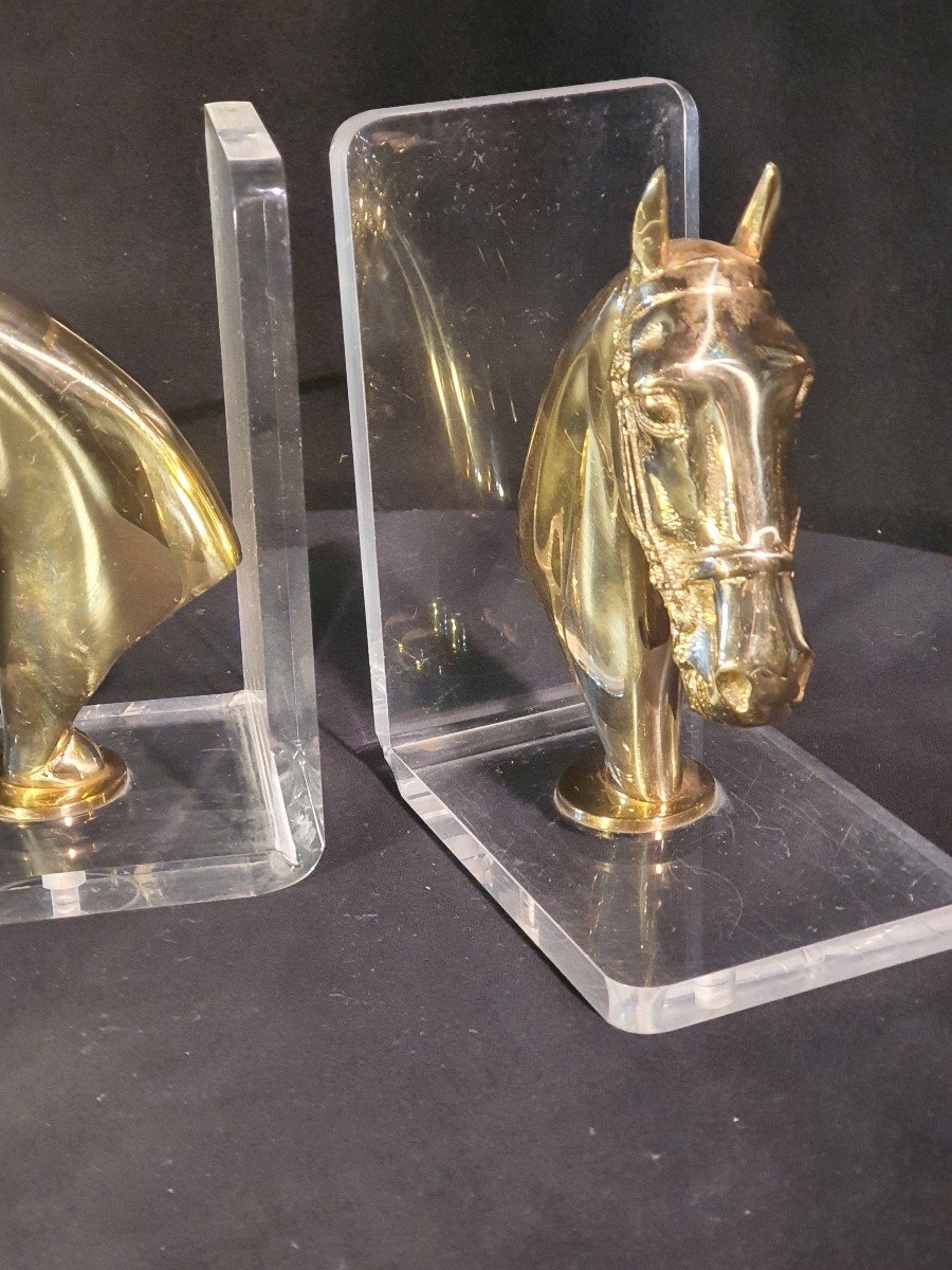 Serre Livres Bronze Doré Chevaux.-photo-3