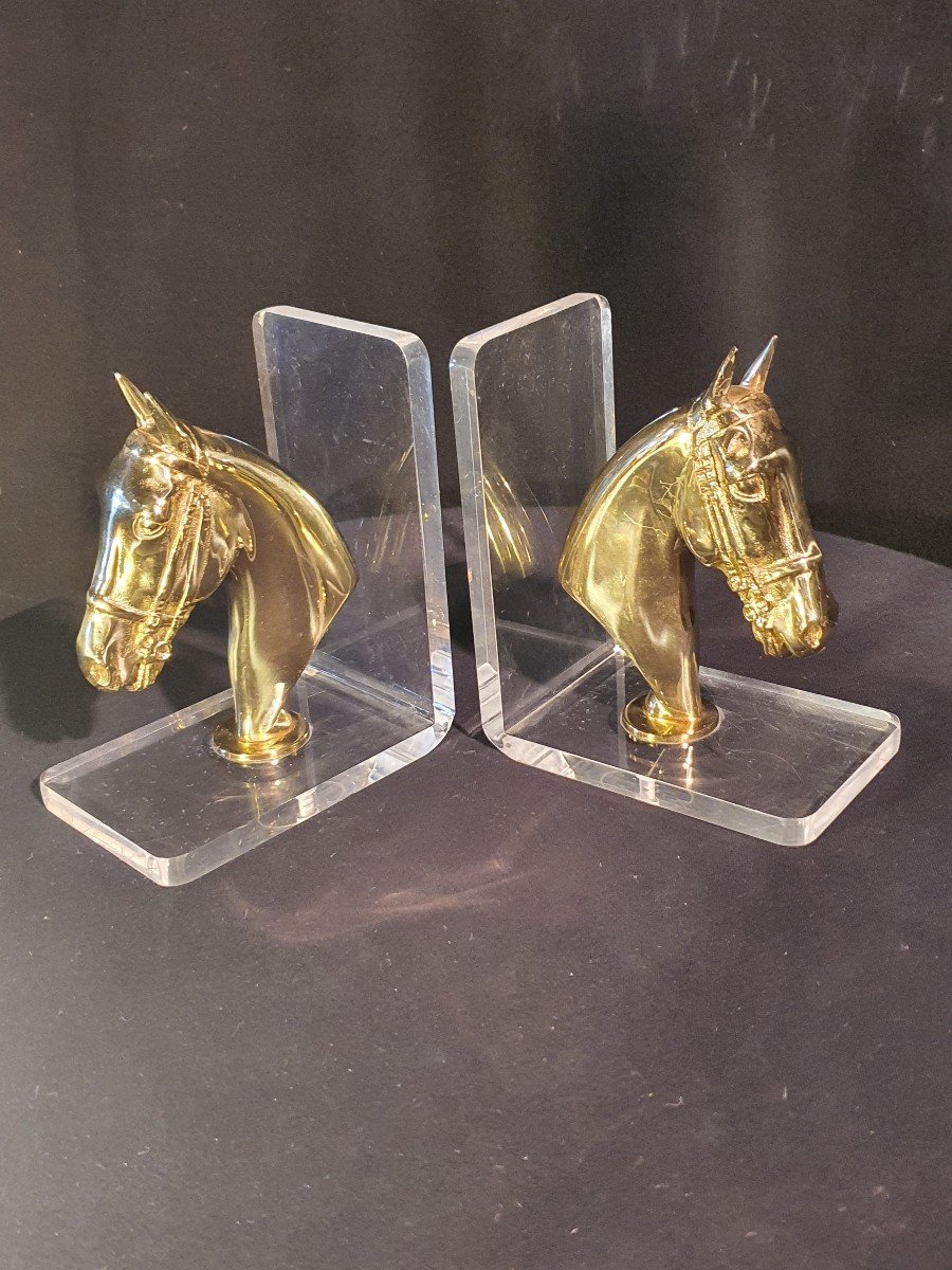 Serre Livres Bronze Doré Chevaux.-photo-4