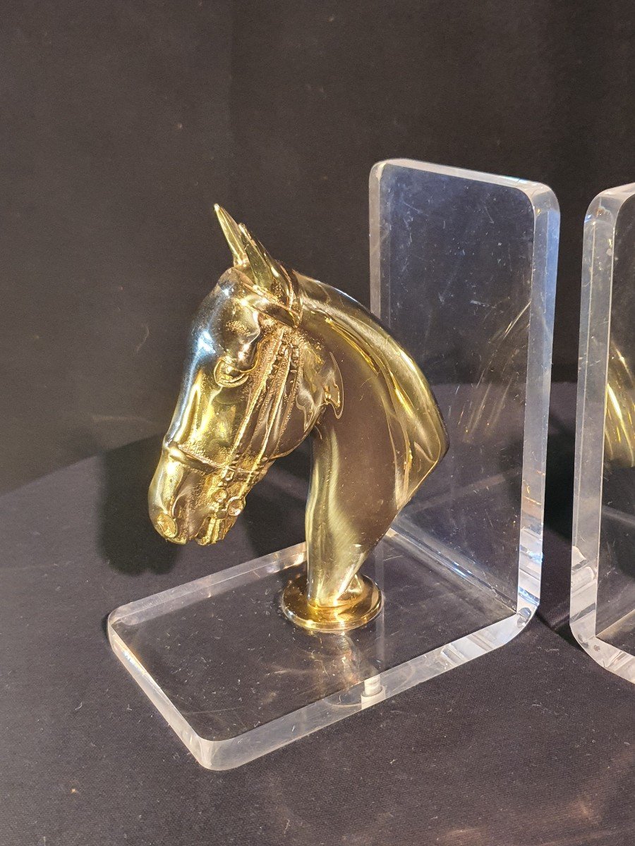 Bookends Gilded Bronze Horses.-photo-1
