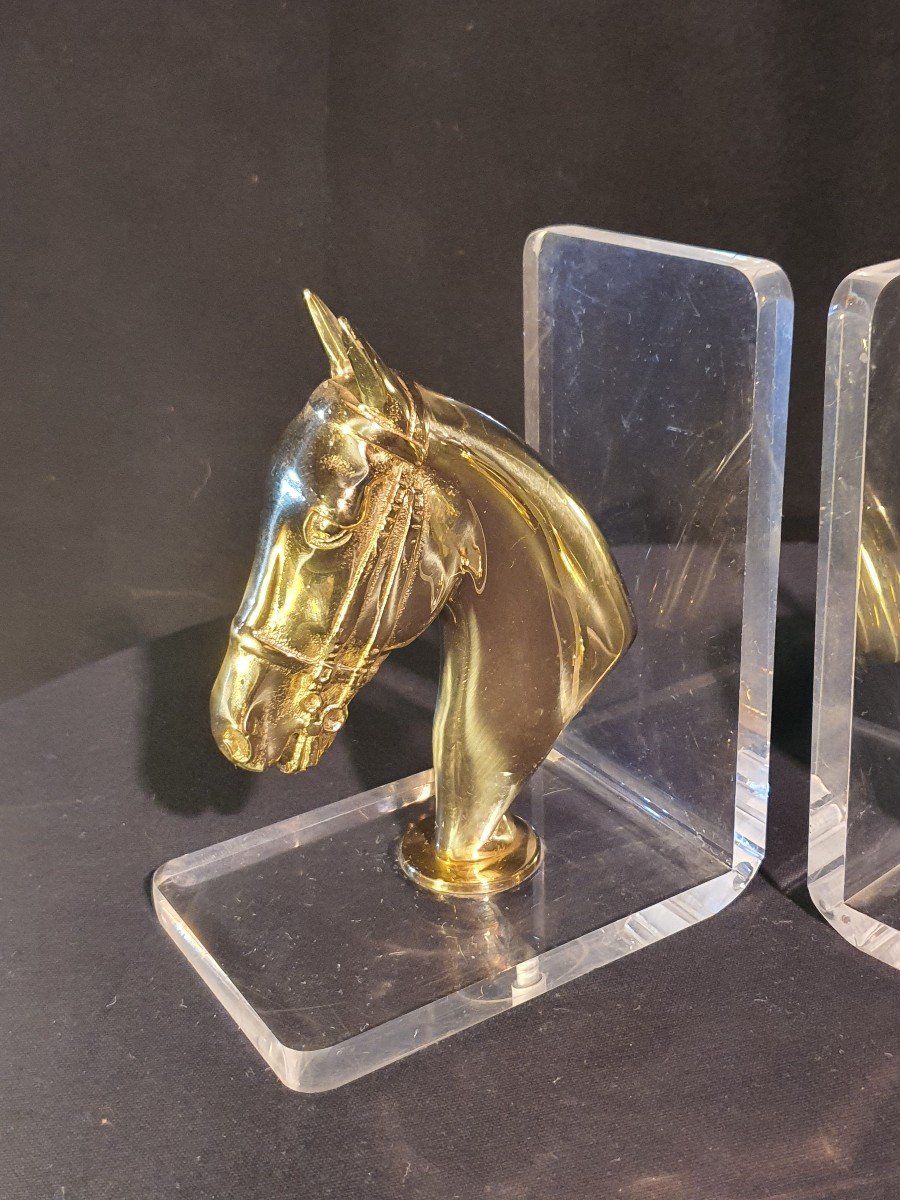 Serre Livres Bronze Doré Chevaux.-photo-1