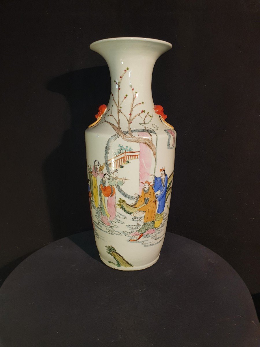 Vase Porcelaine Chine Musiciens ,xix Siècle. -photo-2