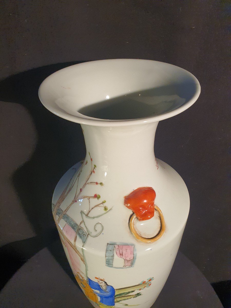 Vase Porcelaine Chine Musiciens ,xix Siècle. -photo-4