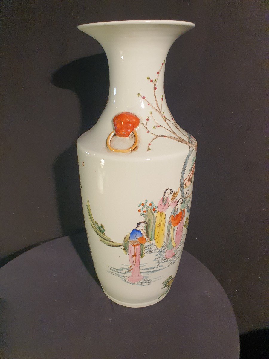 Vase Porcelaine Chine Musiciens ,xix Siècle. -photo-3