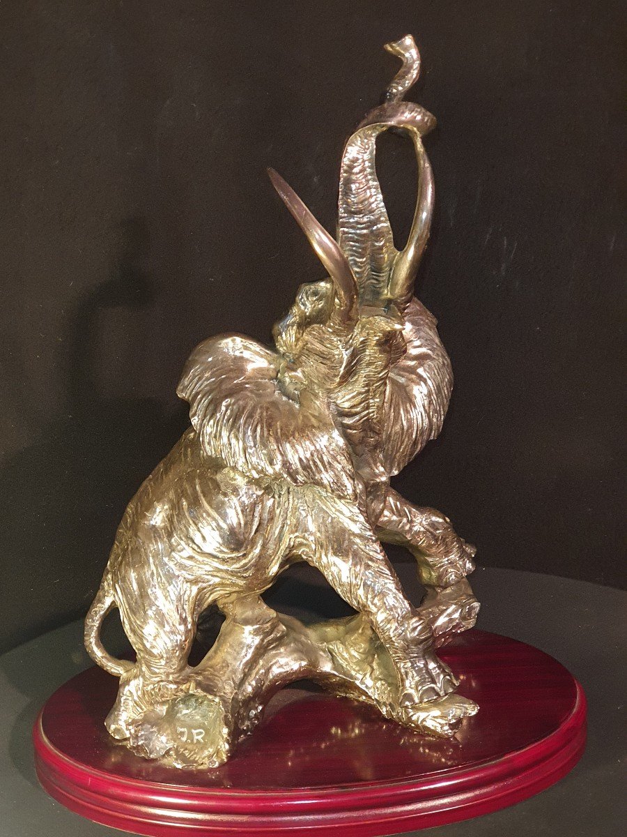 Art Deco Elephant Sculpture, Silver Metal.-photo-3