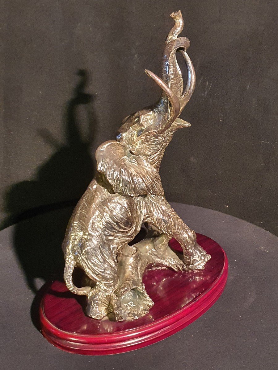 Art Deco Elephant Sculpture, Silver Metal.-photo-2