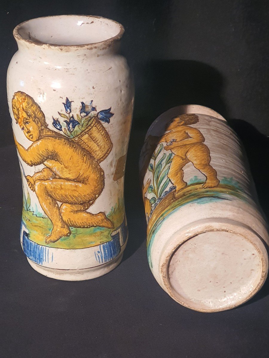 Pair Of Pharmacy Vases, Italy, Alborello.-photo-3