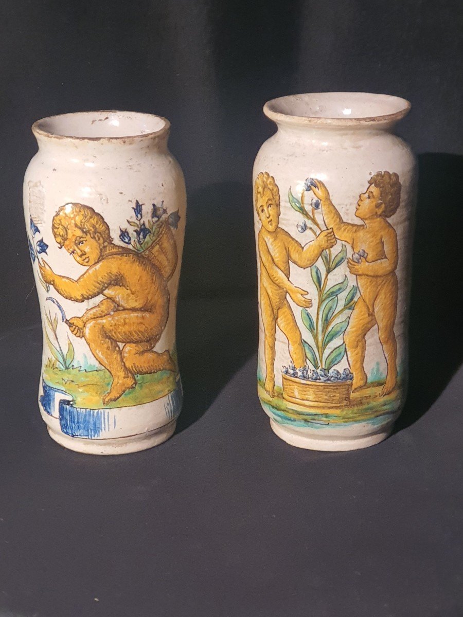Pair Of Pharmacy Vases, Italy, Alborello.