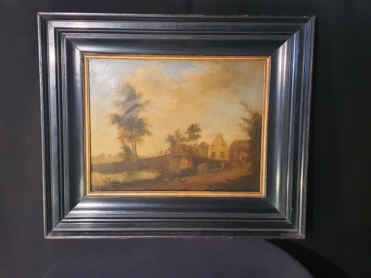 Tableau Paysage ,hollandais Flamand XIX Siècle. -photo-2