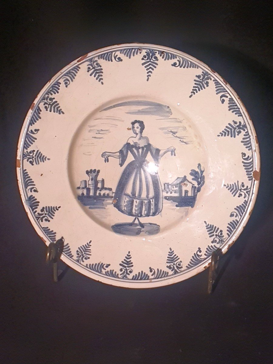 Assiette Plat Italie Catalogne XVIII, Décor Féminin. -photo-2