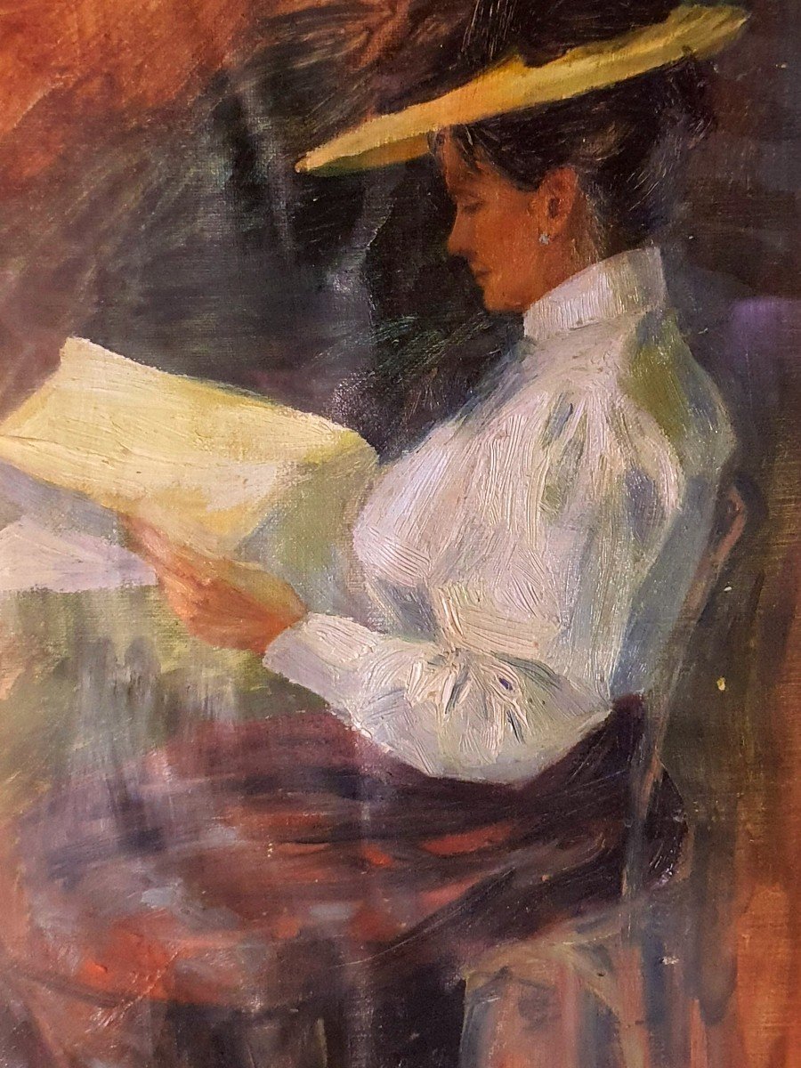 Painting Woman Reading, Impressionist School.-photo-2