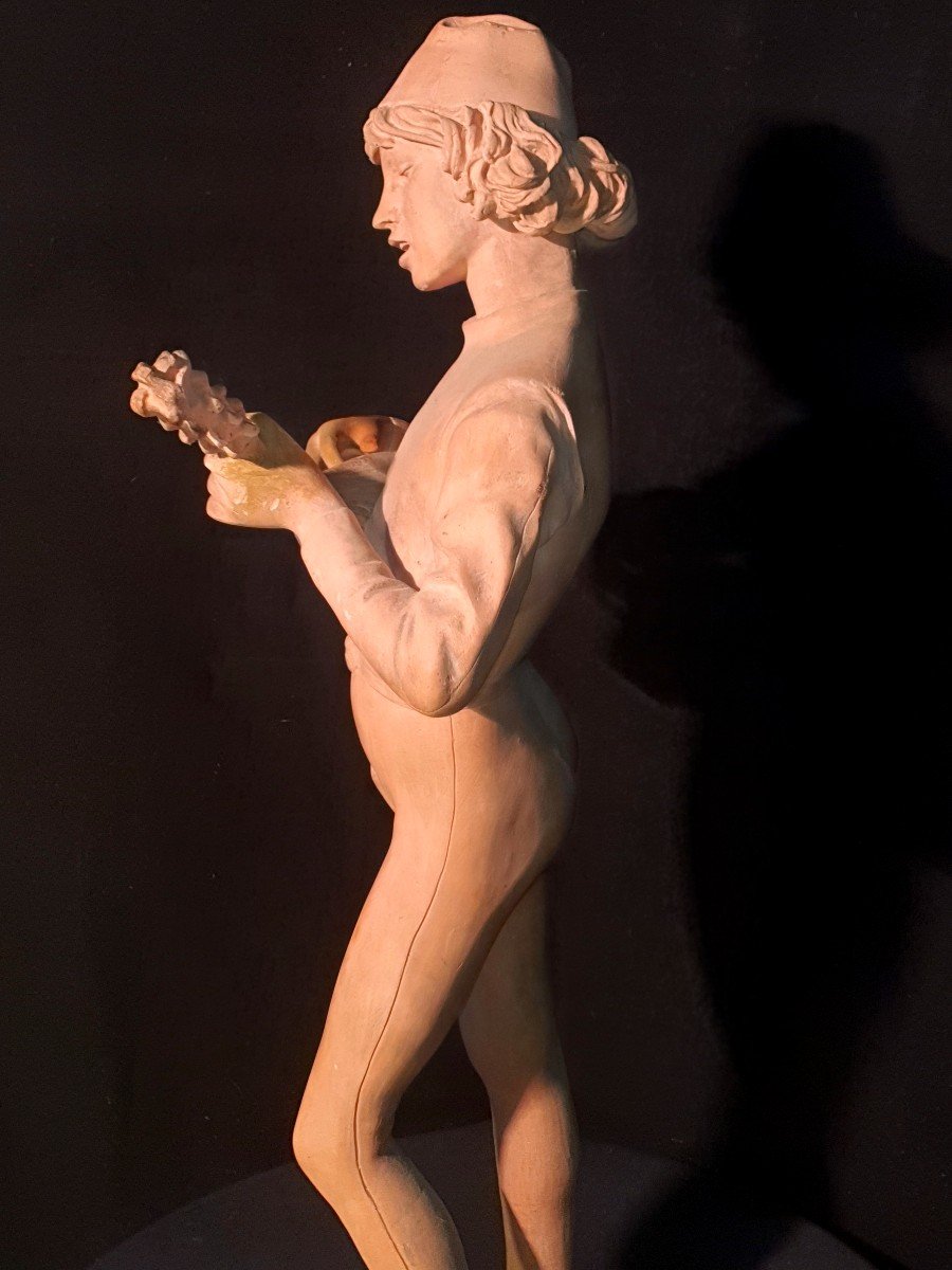 Terracotta Sculpture P Dubois, Lute Player.-photo-3
