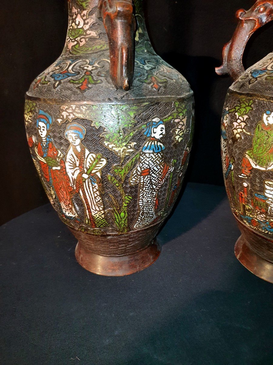 Paire De Vases Cloisonnés Bronze Chine.-photo-2