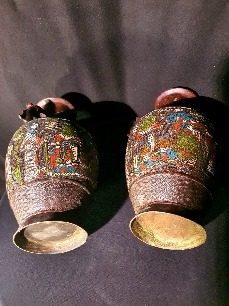 Paire De Vases Cloisonnés Bronze Chine.-photo-1