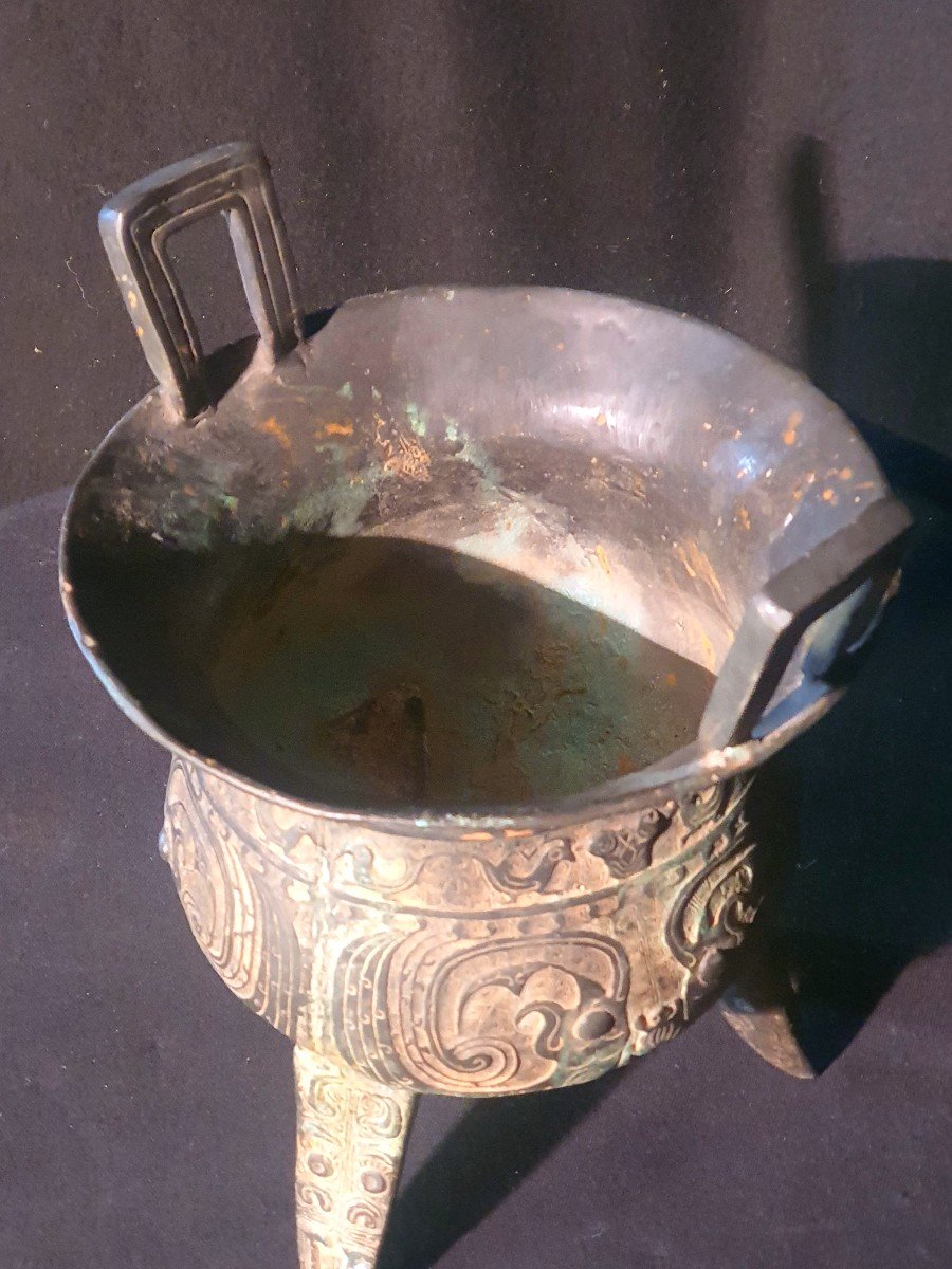 Vase Rituel Ding Chine Bronze. -photo-3