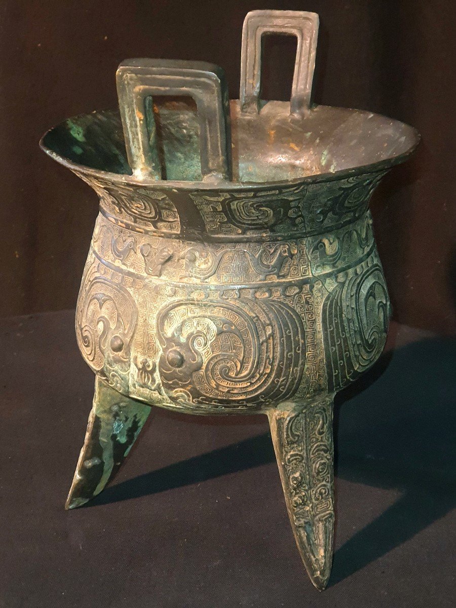Vase Rituel Ding Chine Bronze. -photo-1