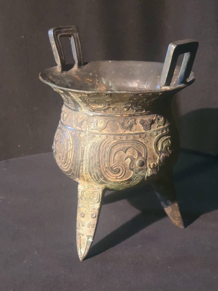 Vase Rituel Ding Chine Bronze. -photo-4