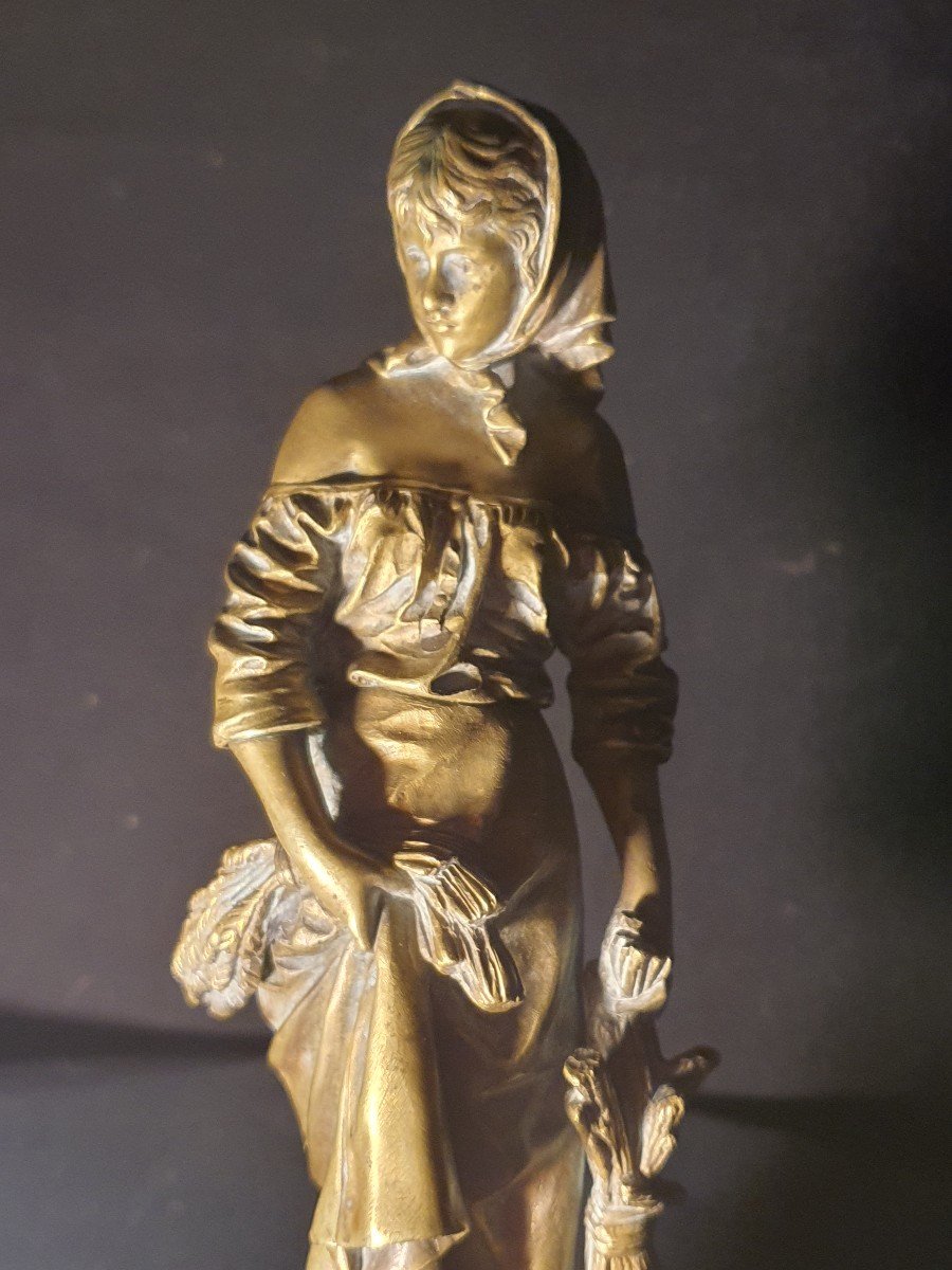 Bronze Sculpture Eutrope Bouret, Jeune Fille. -photo-1