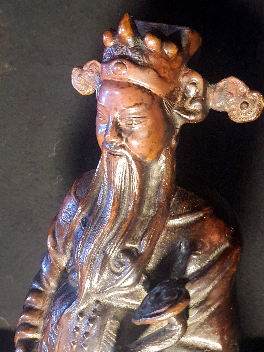 Sculpture Bronze Mandarin  Dignitaire Chine Au Ru Yi.-photo-4