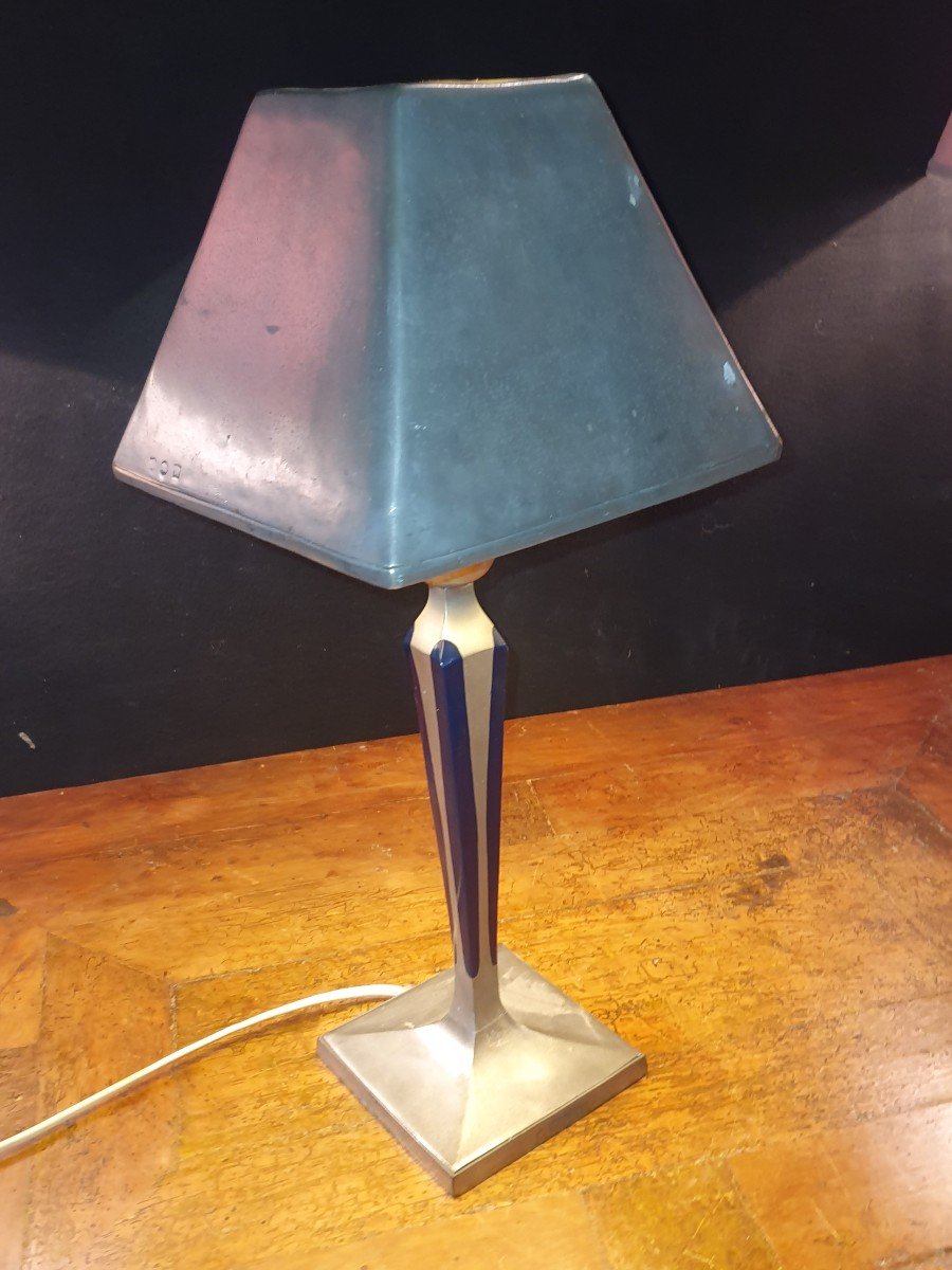 Lampe Style Art Déco, Bronze Argenté. -photo-3