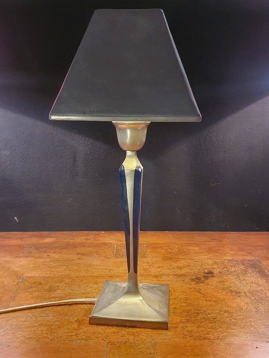 Lampe Style Art Déco, Bronze Argenté. 