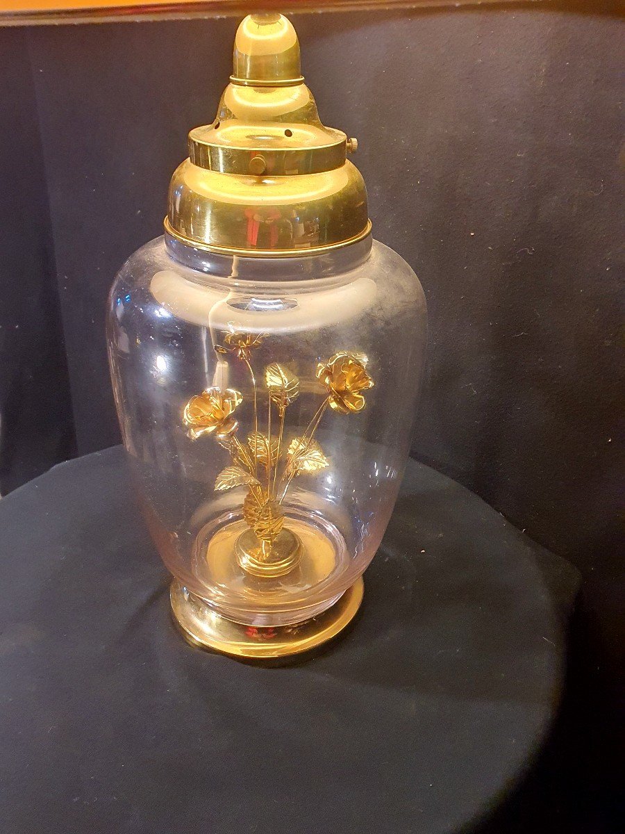 Grande Lampe Vintage Fleurs Dorées. -photo-4