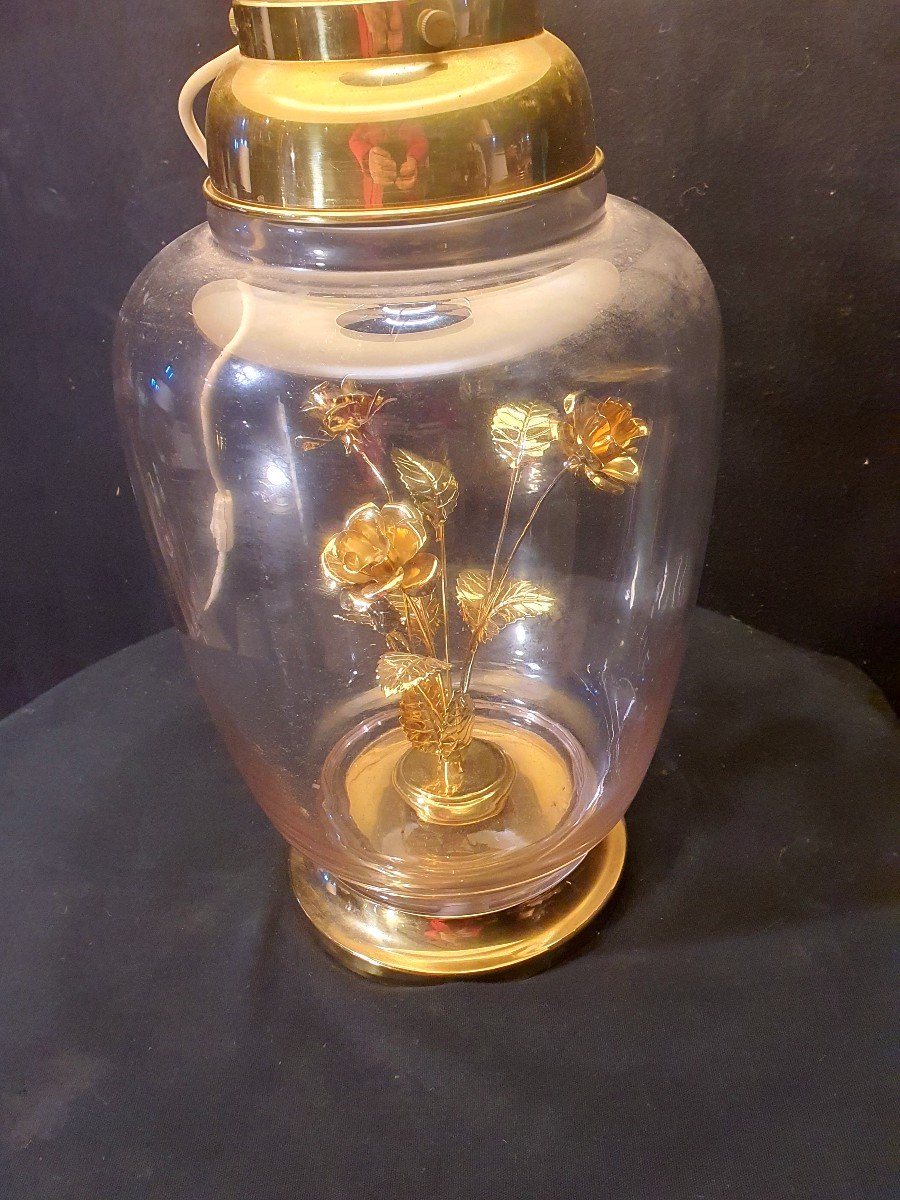 Grande Lampe Vintage Fleurs Dorées. -photo-1