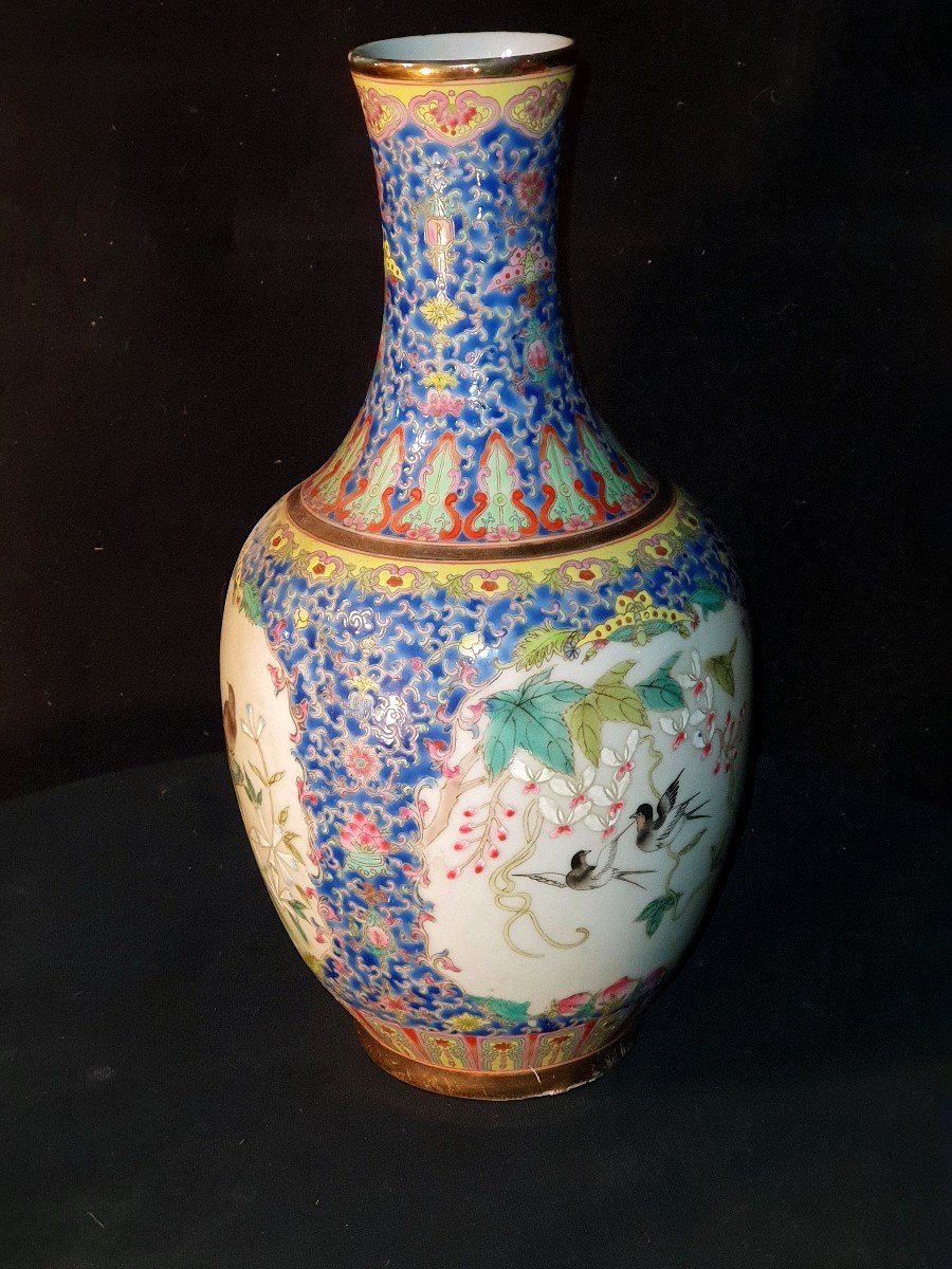 Vase Chine Famille Rose , Signé.-photo-2