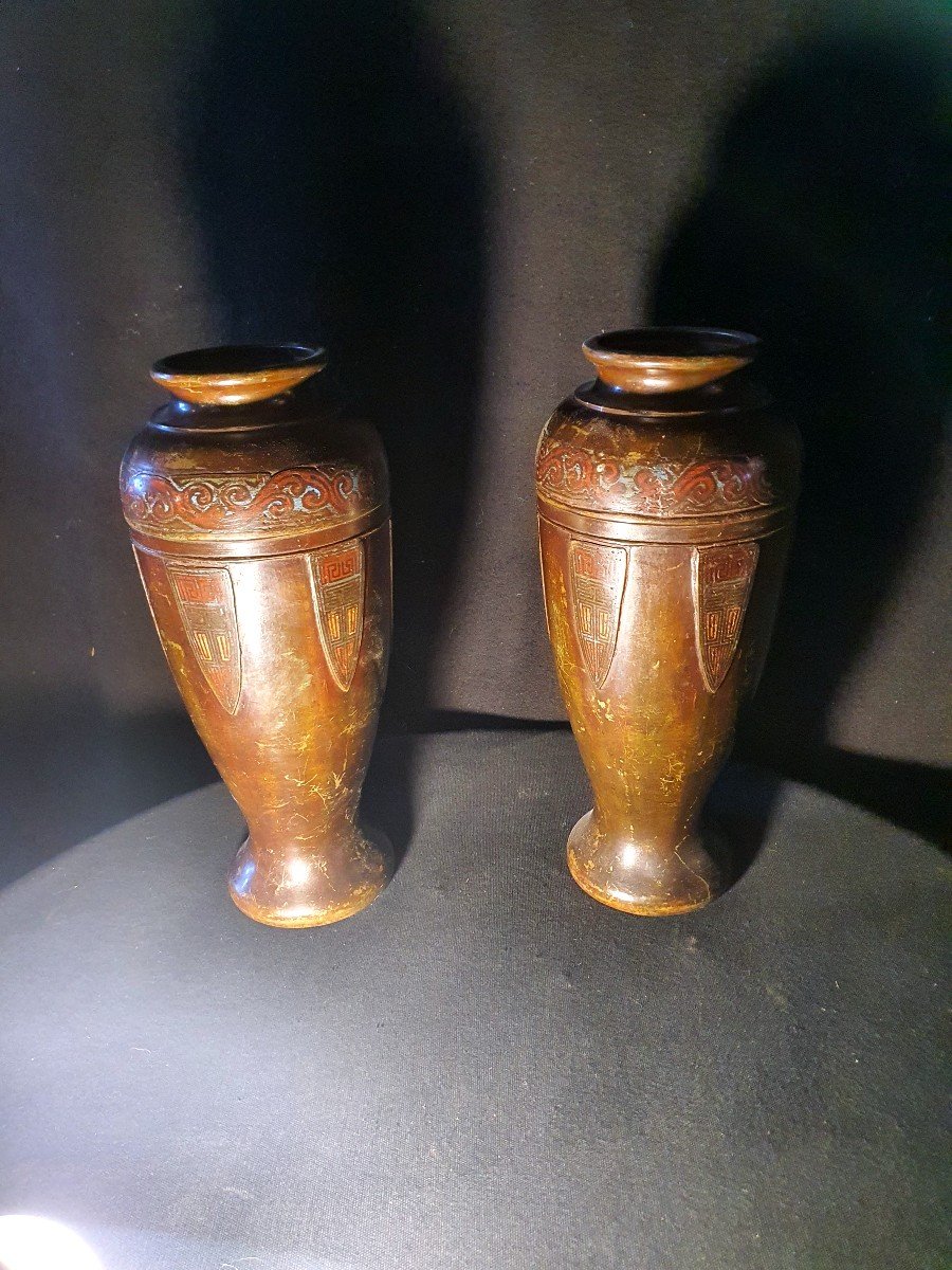 Paire De Vases Bronze Chine  XIX Siècle. 