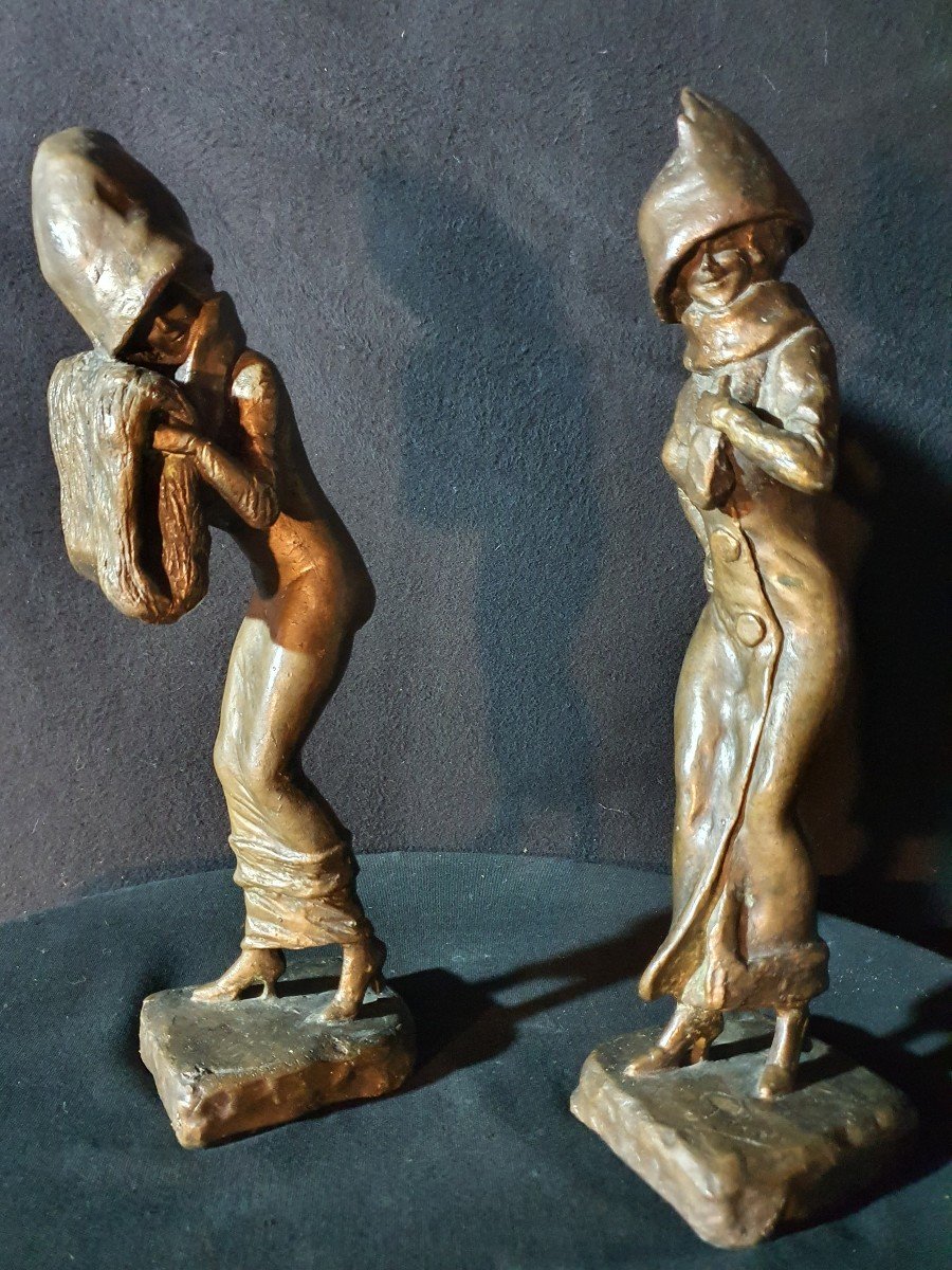 Paire De Sculptures Bronze Art Déco, Perrin. -photo-2