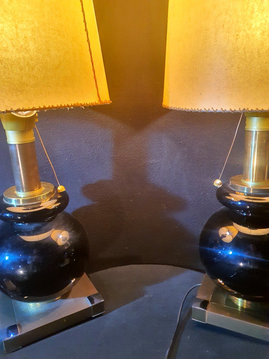 Pair Of Vintage Lumica Lamps Willy Rizzo Taste.-photo-3